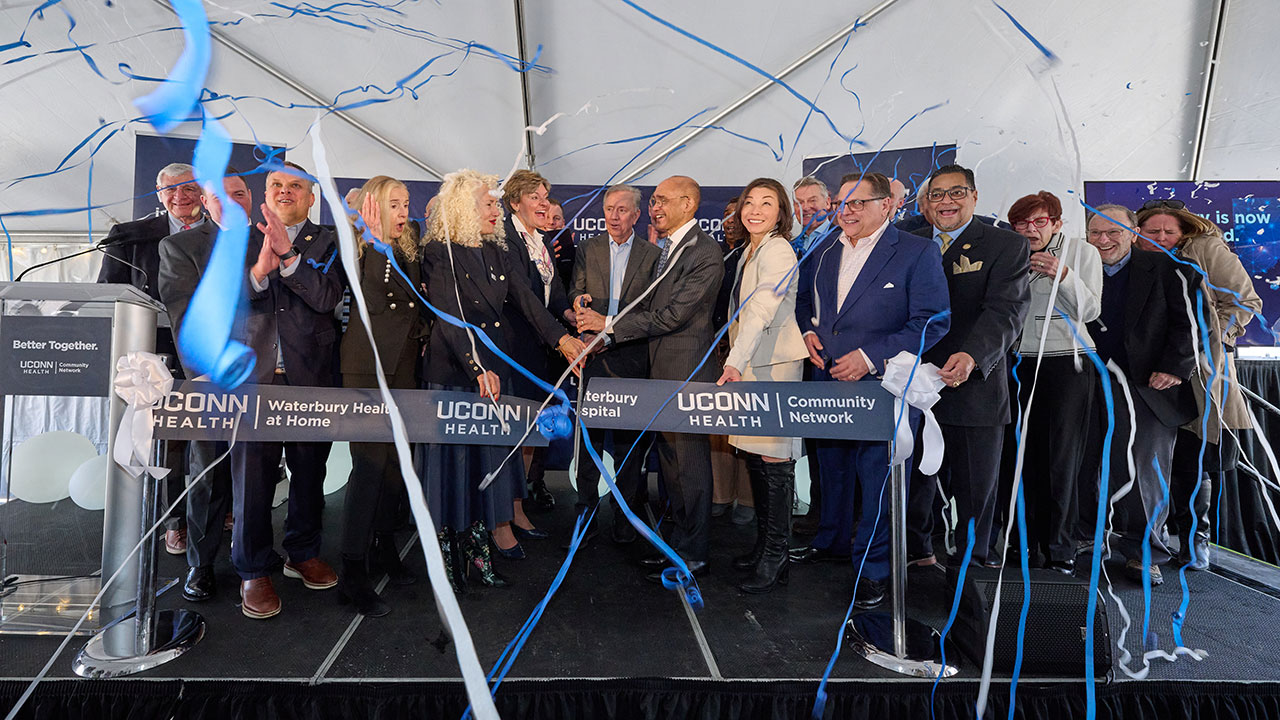 Leaders cut the ribbon at the opening of UConn Health Waterbury Hospital