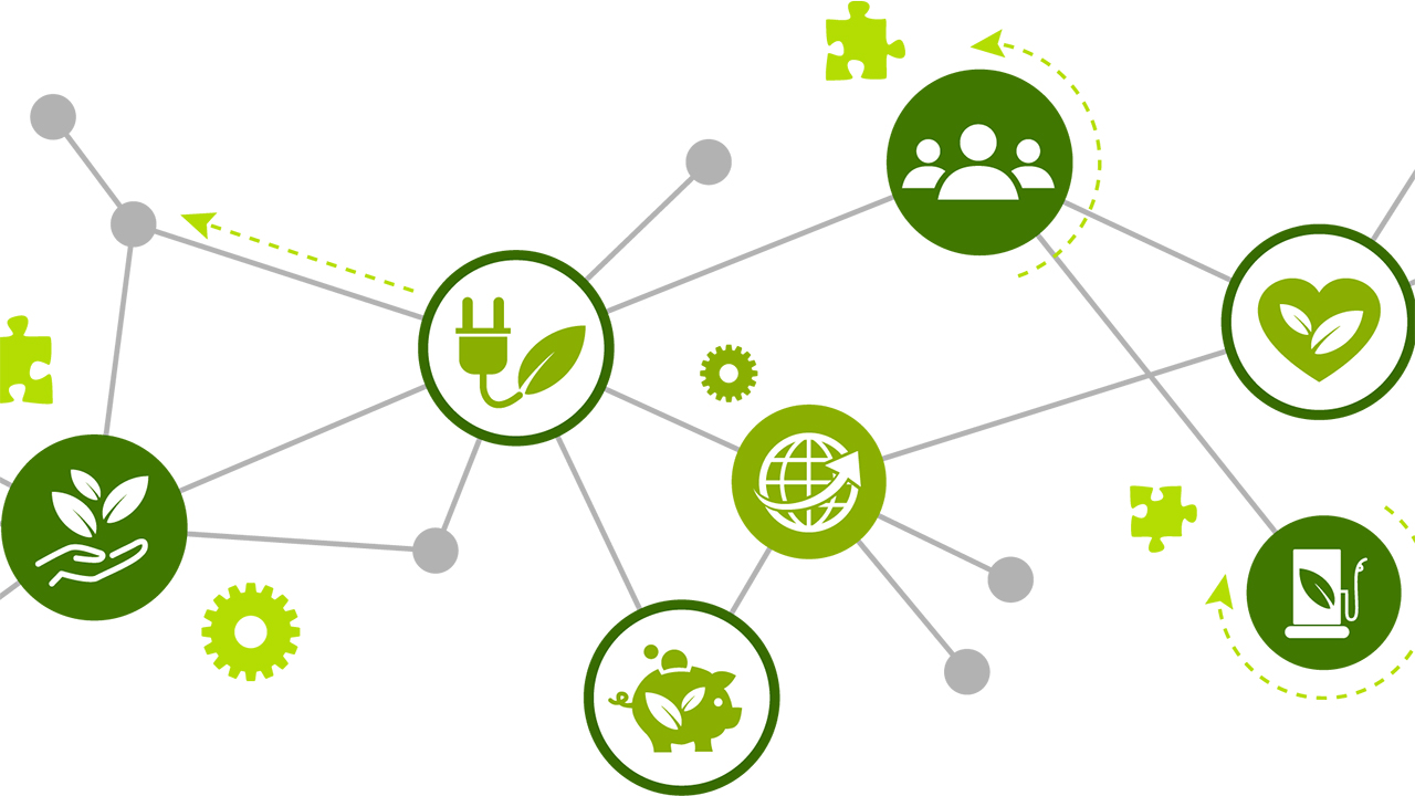 Sustainability icon concept showing renewable energy, ecology, environmental protection, and more