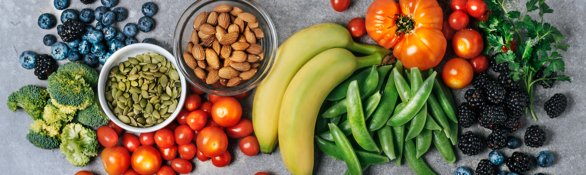 Spread of Healthy fruits, nuts and veggies