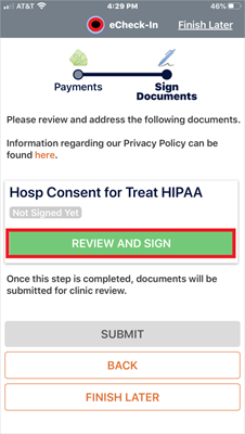 Review and Sign HIPAA Documents screenshot