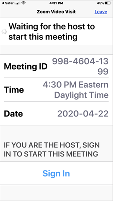 Waiting for Host to Start Meeting screenshot