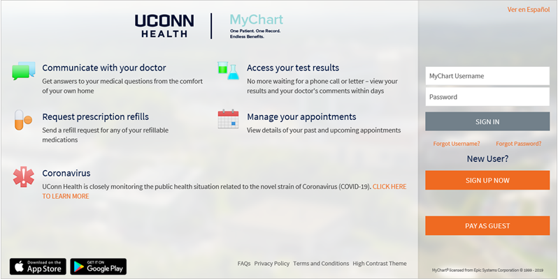 MyChart homepage screenshot